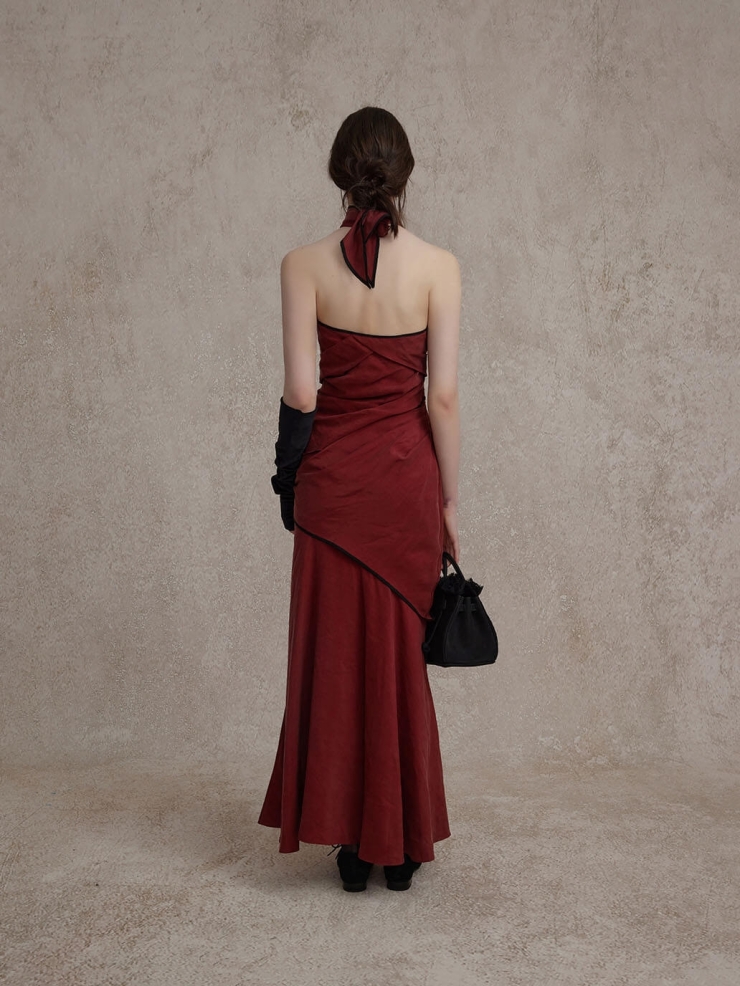 Red Twisted Tie Tube Top Dress