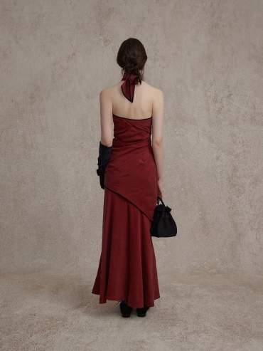 Red Twisted Tie Tube Top Dress