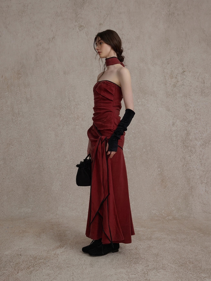 Red Twisted Tie Tube Top Dress