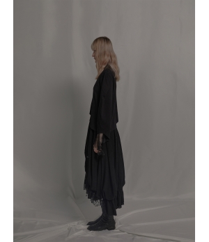 ELYWOOD Black Wool Layered Lace Skirt