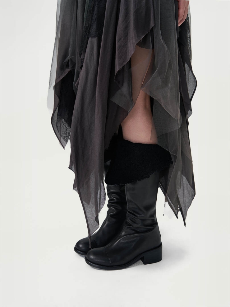 Gray Purple Dress with Pointed Hem and Tube Top