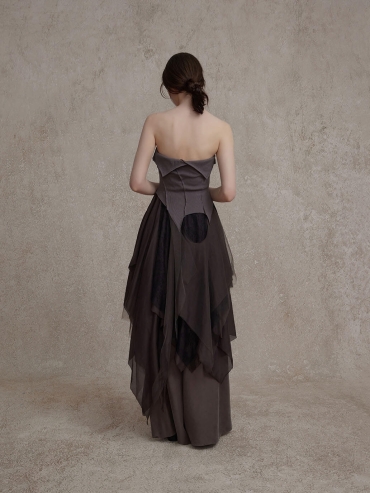 Gray Purple Dress with Pointed Hem and Tube Top