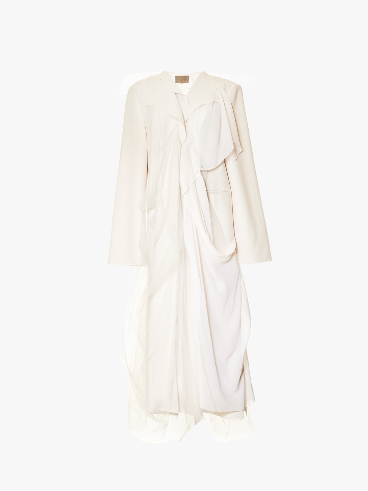 ELYWOOD White Long Silk Coat
