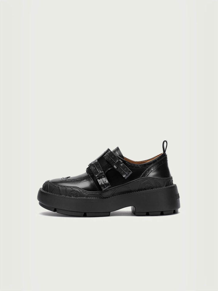 Black Dreamcore Knight Rose Embossed Brogue Shoes