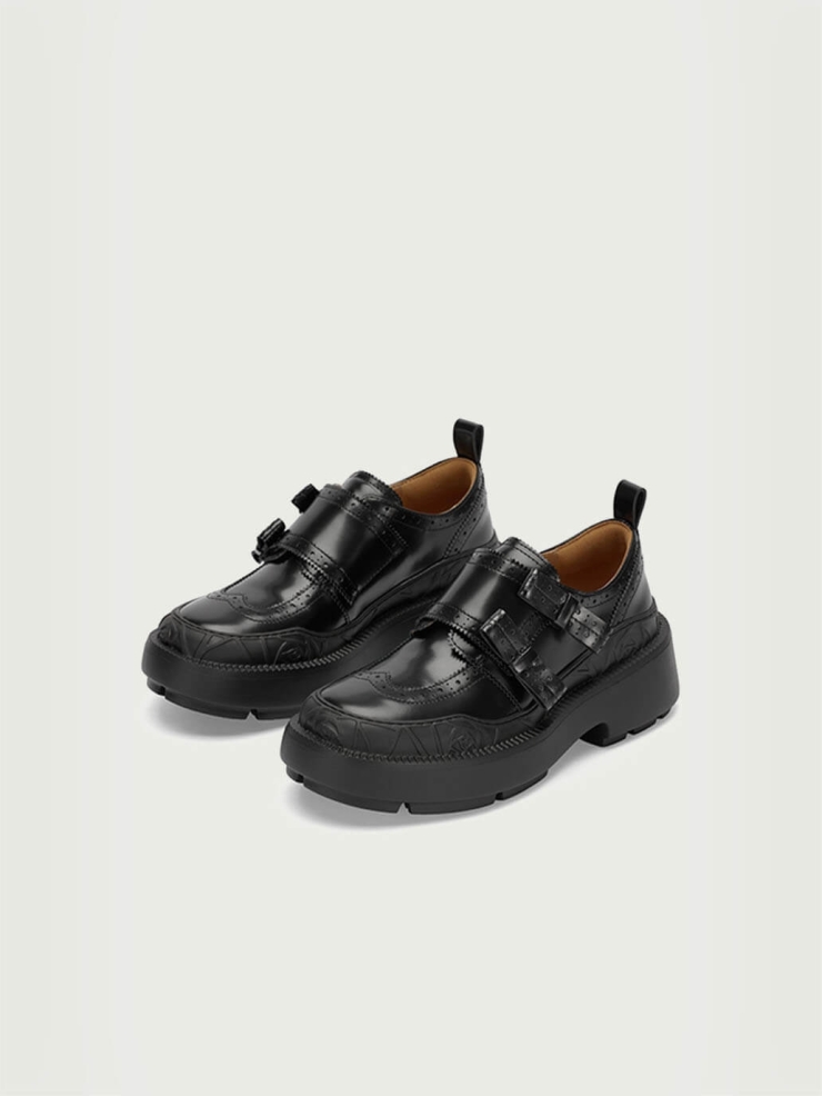 Black Dreamcore Knight Rose Embossed Brogue Shoes