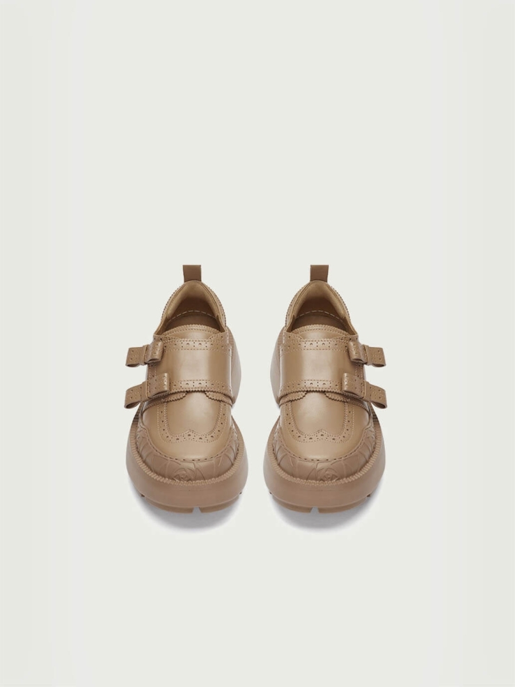 Brown Dreamcore Knight Rose Embossed Brogue Shoes