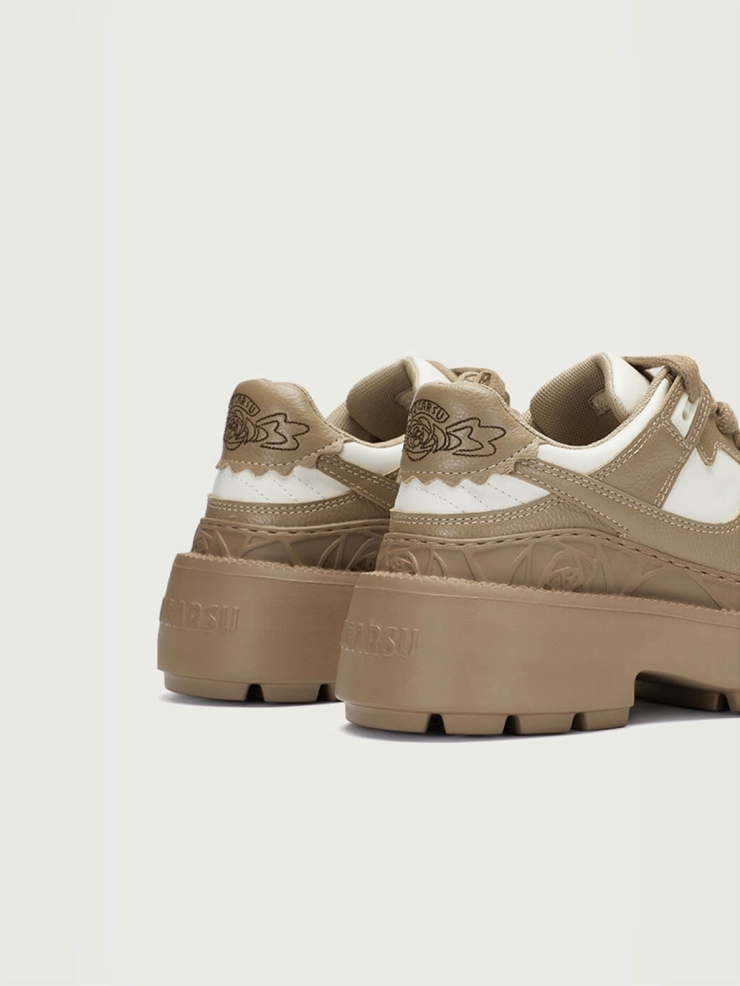 Brown and White Dreamcore Knight Rose Embossed Skate Shoes