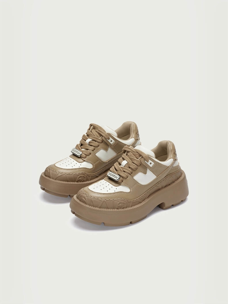 Brown and White Dreamcore Knight Rose Embossed Skate Shoes