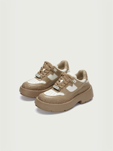 Brown and White Dreamcore Knight Rose Embossed Skate Shoes