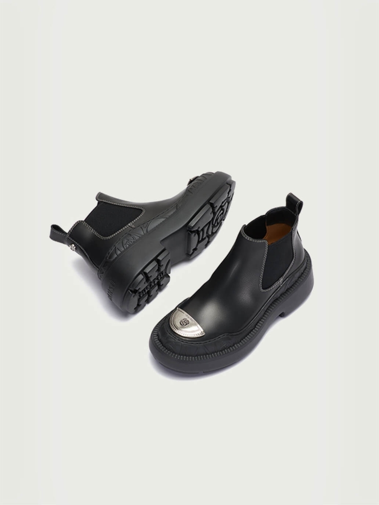 Black Dreamcore Knight Rose Embossed Chelsea Boots