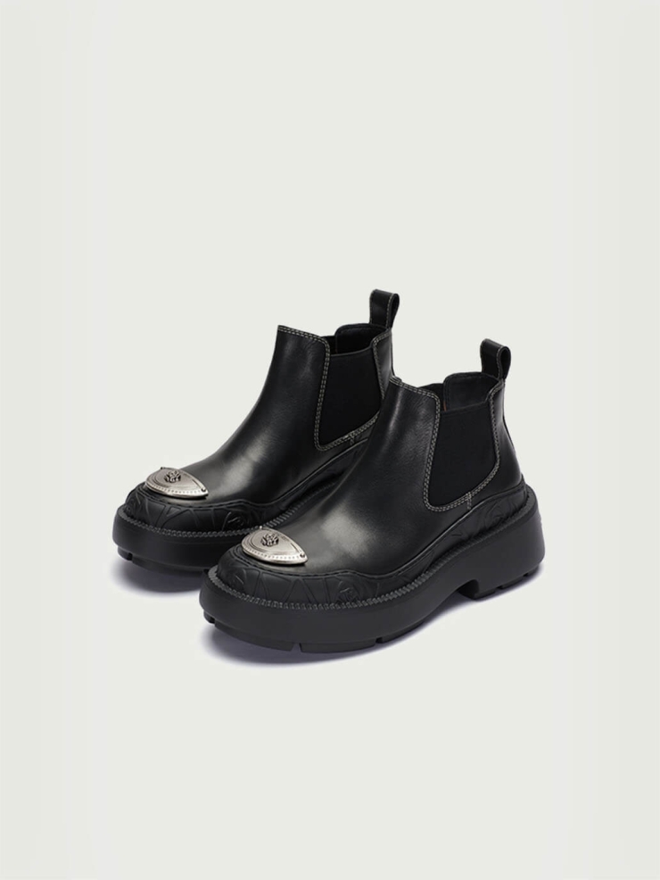 Black Dreamcore Knight Rose Embossed Chelsea Boots
