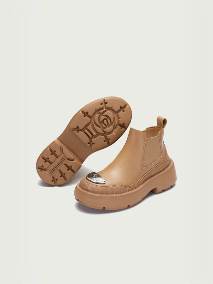 Brown Dreamcore Knight Rose Embossed Chelsea Boots
