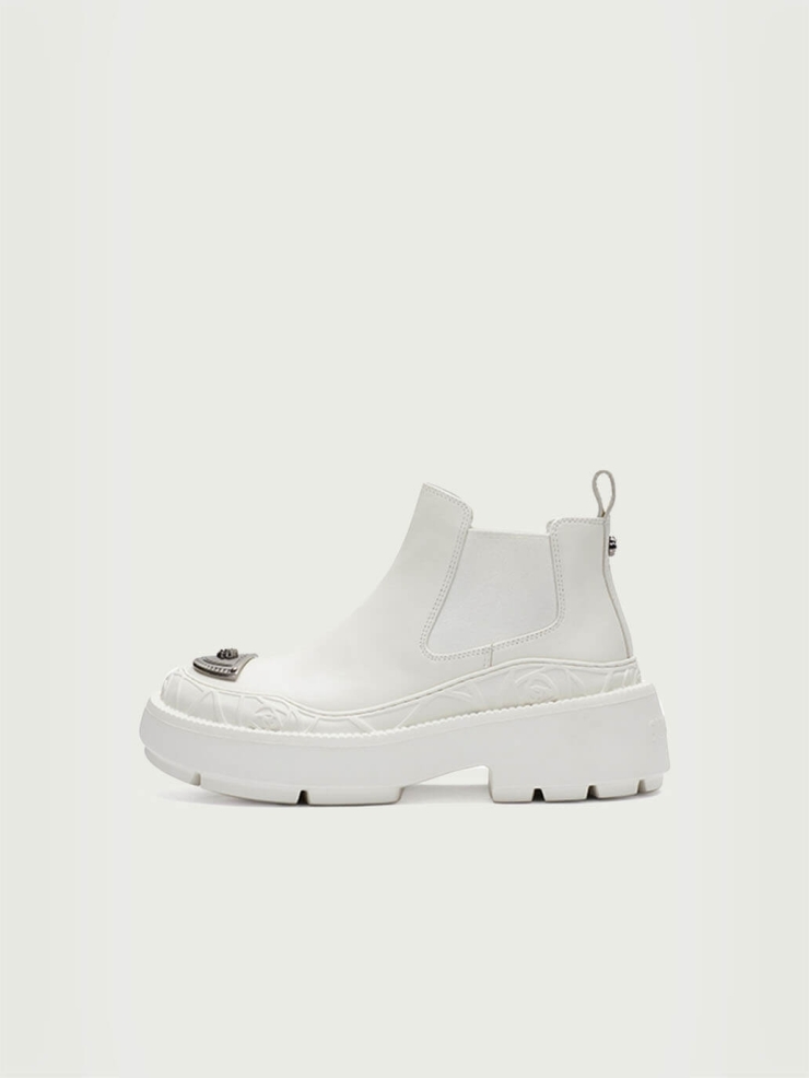 White Dreamcore Knight Rose Embossed Chelsea Boots
