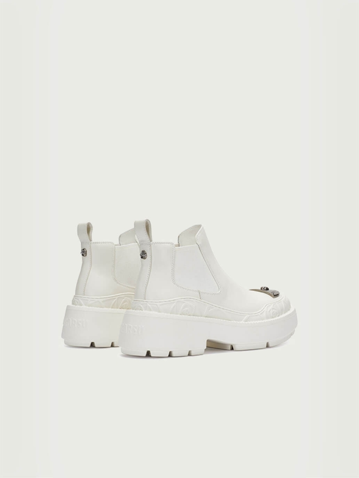 White Dreamcore Knight Rose Embossed Chelsea Boots