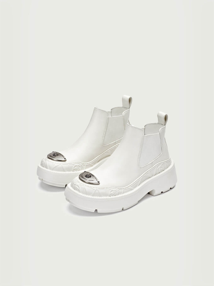 White Dreamcore Knight Rose Embossed Chelsea Boots