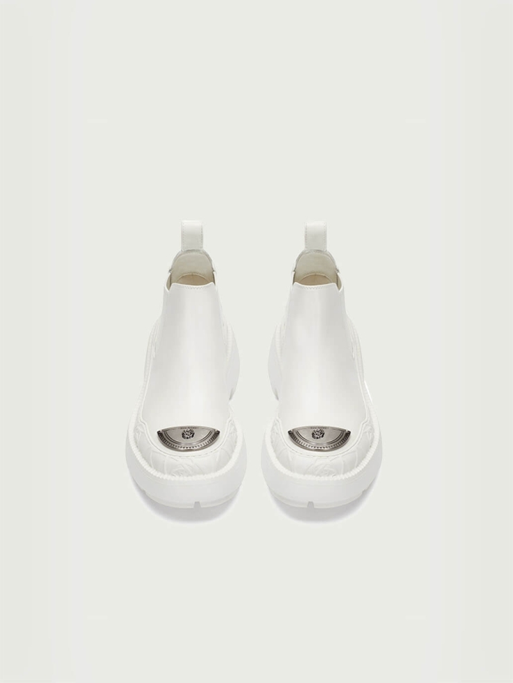 White Dreamcore Knight Rose Embossed Chelsea Boots