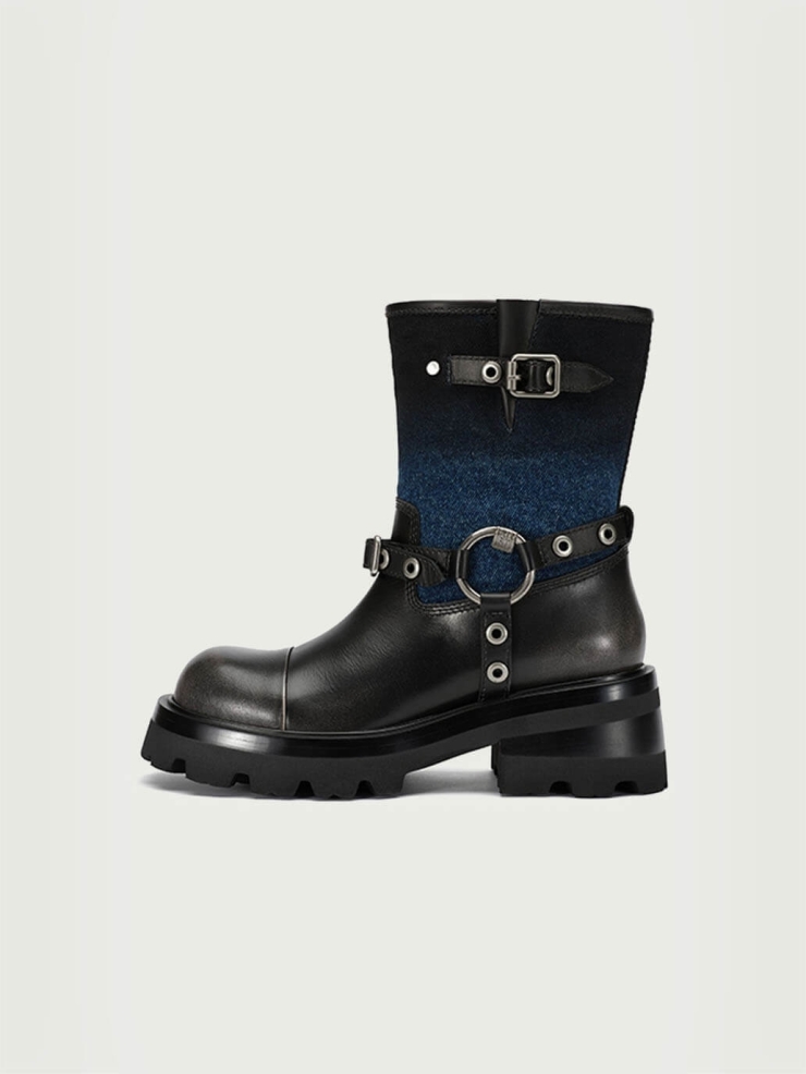 Blue and Black Dreamcore Rider Rebel Riding Boots