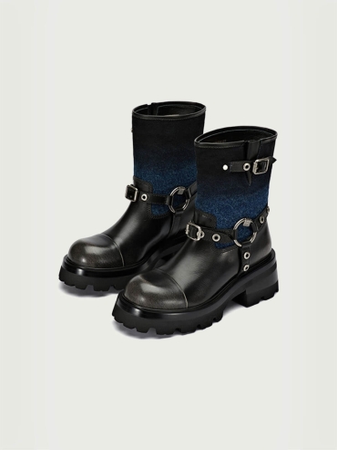 Blue and Black Dreamcore Rider Rebel Riding Boots