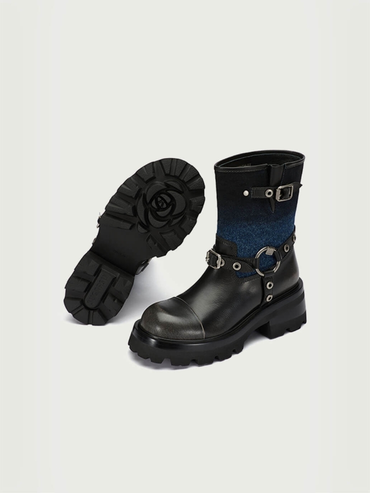 Blue and Black Dreamcore Rider Rebel Riding Boots