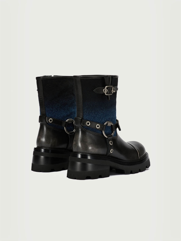 Blue and Black Dreamcore Rider Rebel Riding Boots