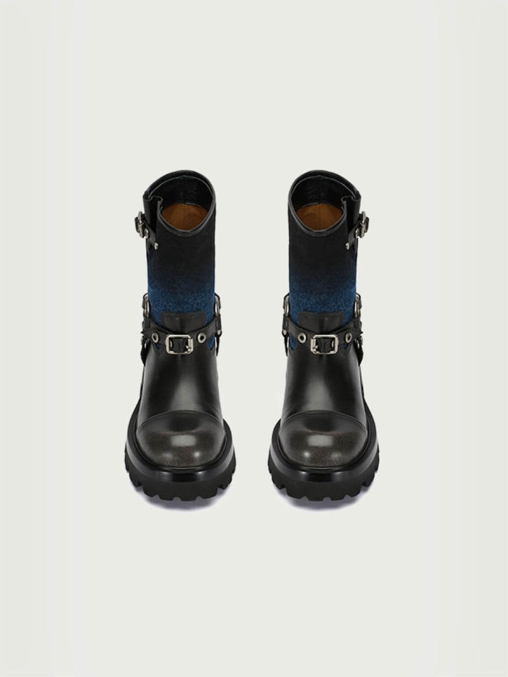 Blue and Black Dreamcore Rider Rebel Riding Boots