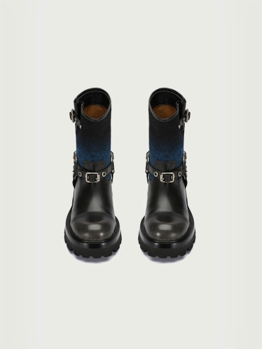 Blue and Black Dreamcore Rider Rebel Riding Boots