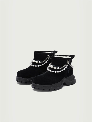 Black Dreamcore Angel Pearl Chain Snow Boots