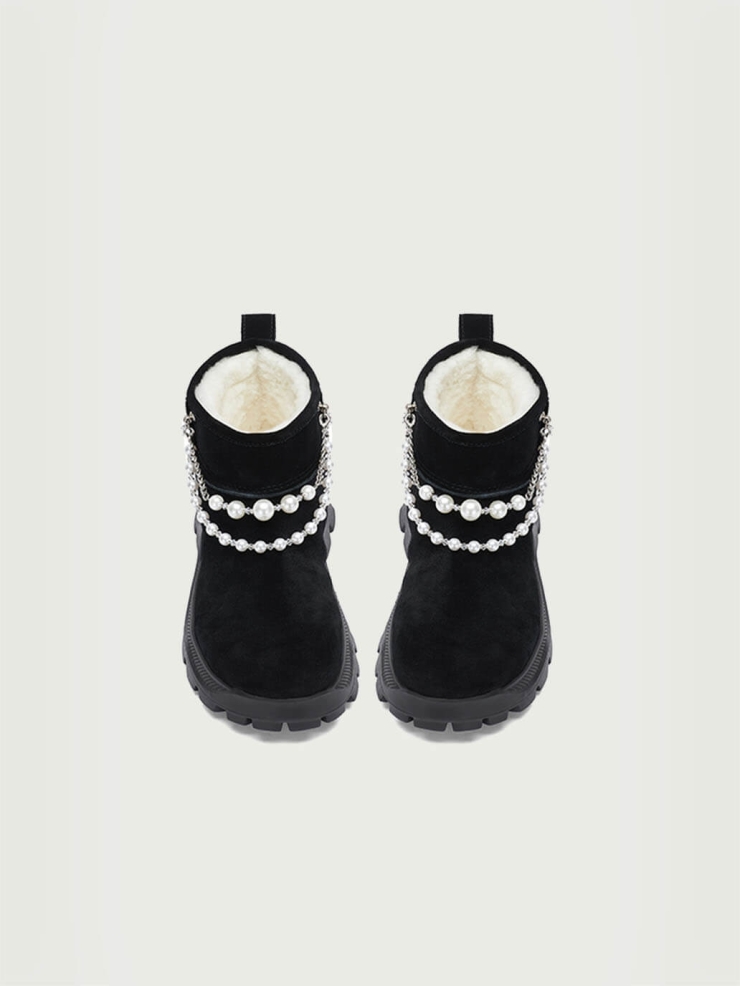 Black Dreamcore Angel Pearl Chain Snow Boots