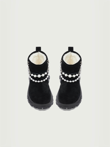 Black Dreamcore Angel Pearl Chain Snow Boots