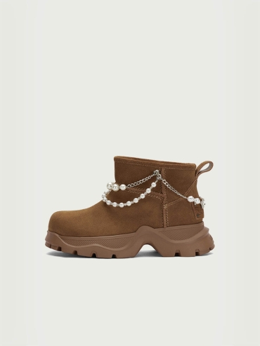 Brown Dreamcore Angel Pearl Chain Snow Boots