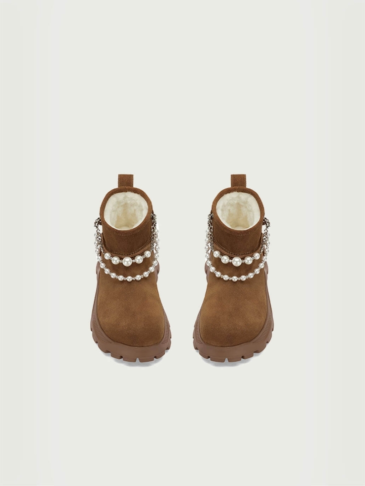 Brown Dreamcore Angel Pearl Chain Snow Boots
