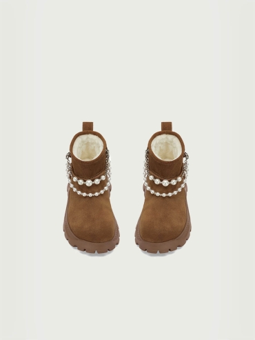 Brown Dreamcore Angel Pearl Chain Snow Boots