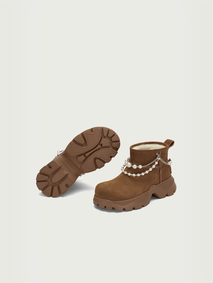 Brown Dreamcore Angel Pearl Chain Snow Boots