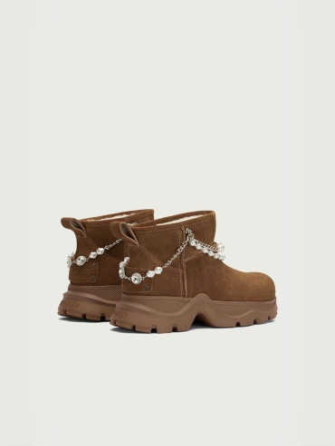 Brown Dreamcore Angel Pearl Chain Snow Boots