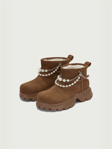 Brown Dreamcore Angel Pearl Chain Snow Boots