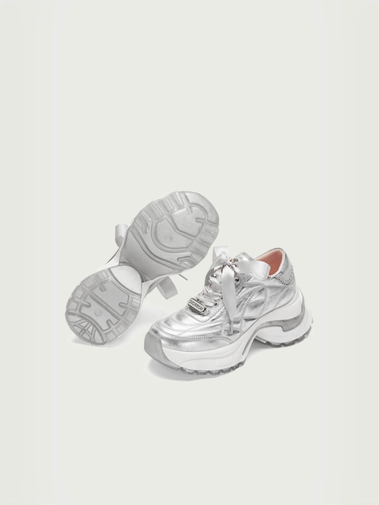 Silver Dreamcore Angel German Trainer Platform Sneakers