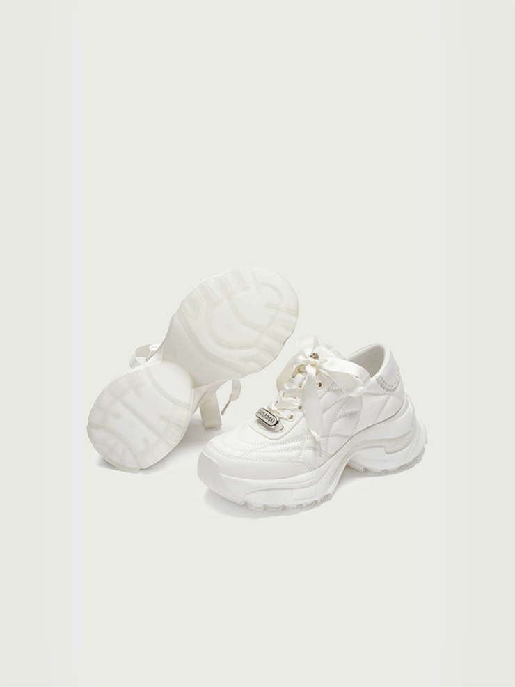 White Dreamcore Angel German Trainer Platform Sneakers