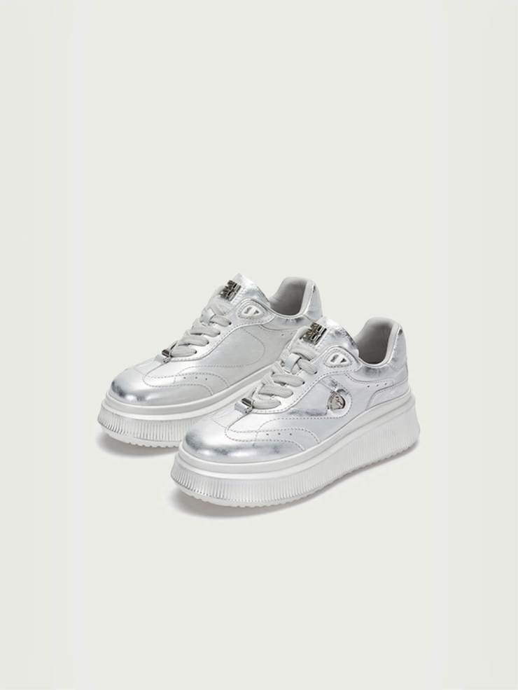 Silver Dreamcore Knights Collection Retro Scuff Color Platform German Trainer