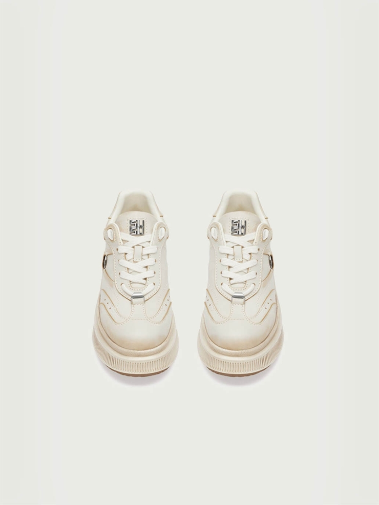 White Dreamcore Knights Vintage Platform German Trainer