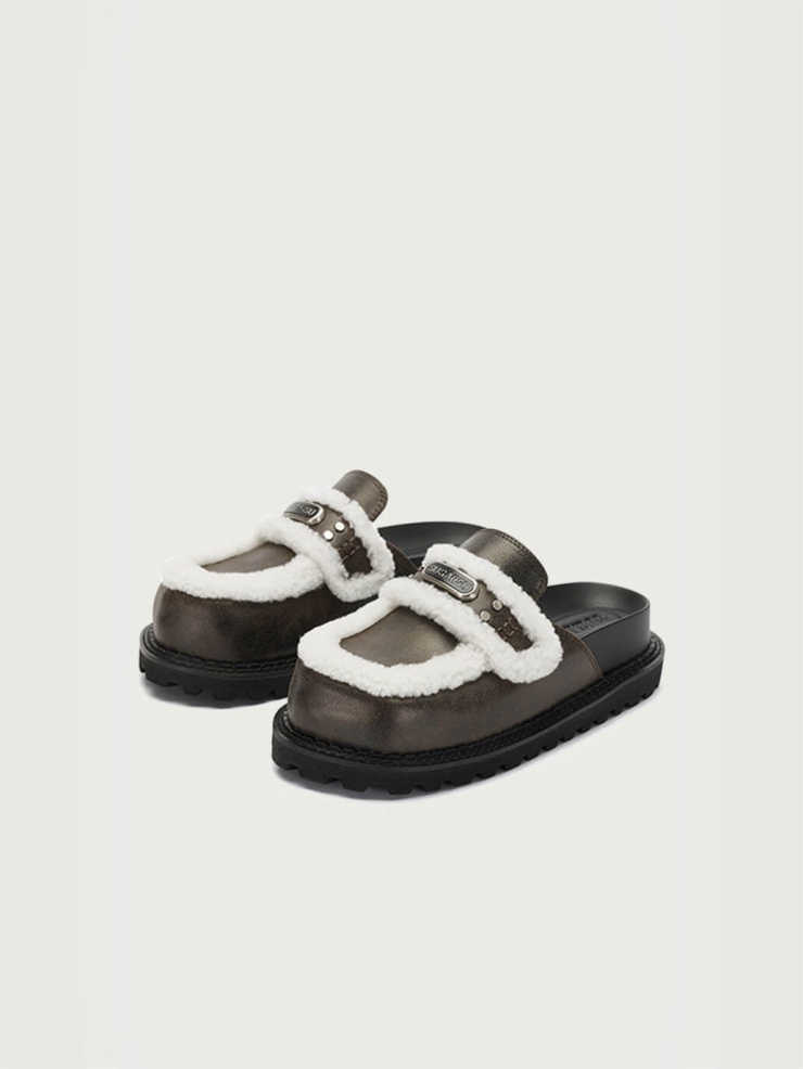 Black Dreamcore Angel Flat Fuzzy Mules