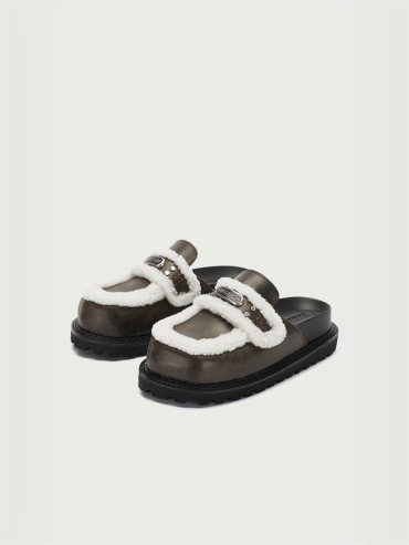 Black Dreamcore Angel Flat Fuzzy Mules