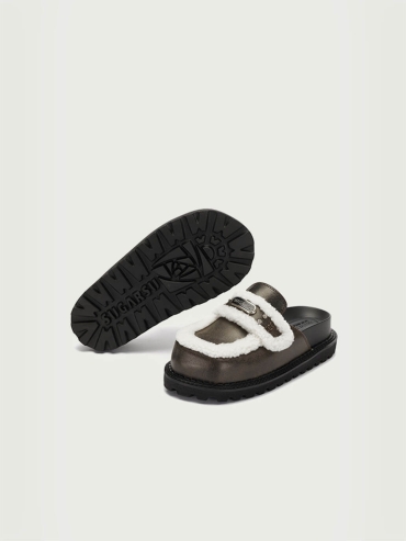 Black Dreamcore Angel Flat Fuzzy Mules