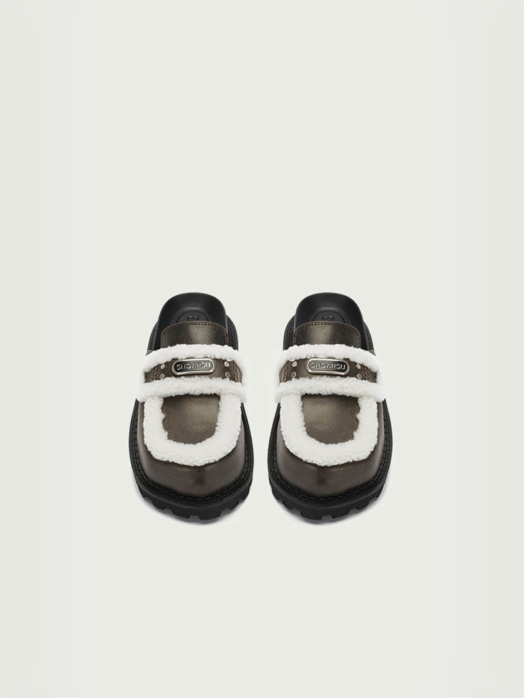 Black Dreamcore Angel Flat Fuzzy Mules