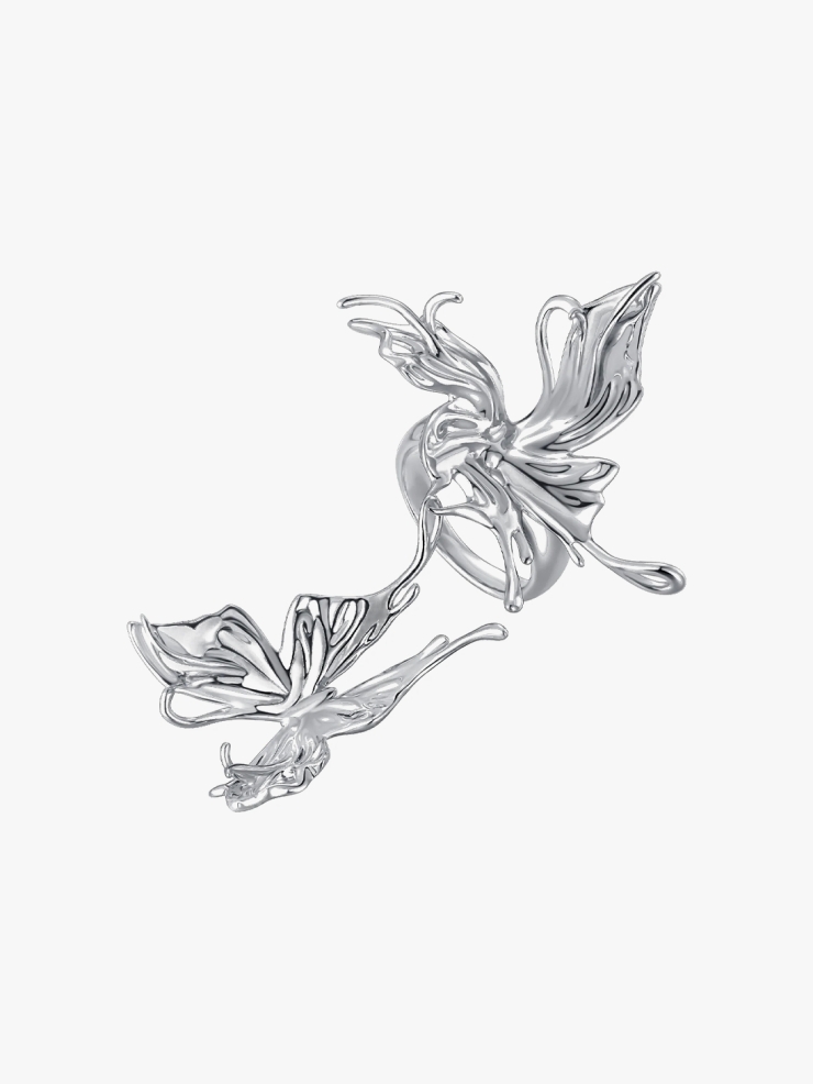 YVMIN Silver Shadow Double Liquify Butterfly Ring