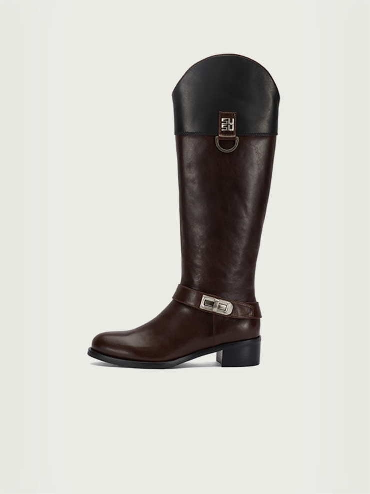 Black DreamCore Knight Two-Tone Double-Strap Classic Riding Boots
