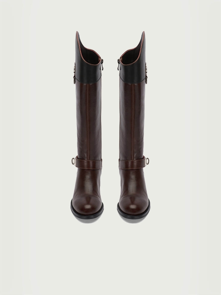 Black DreamCore Knight Two-Tone Double-Strap Classic Riding Boots