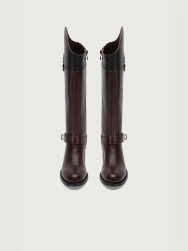 Black DreamCore Knight Two-Tone Double-Strap Classic Riding Boots