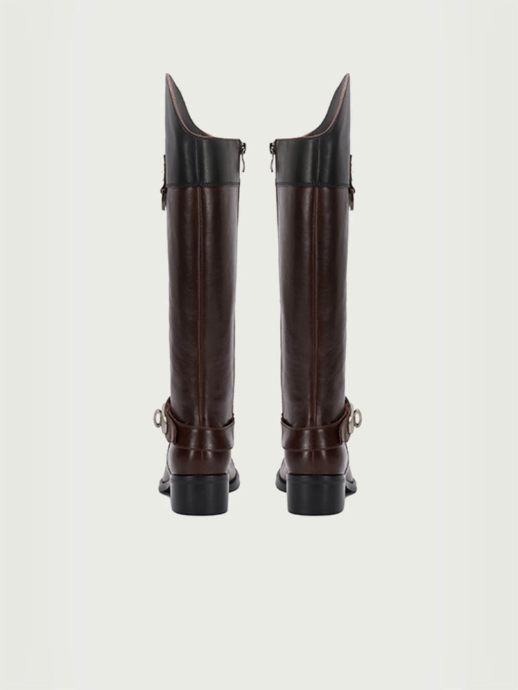 Black DreamCore Knight Two-Tone Double-Strap Classic Riding Boots