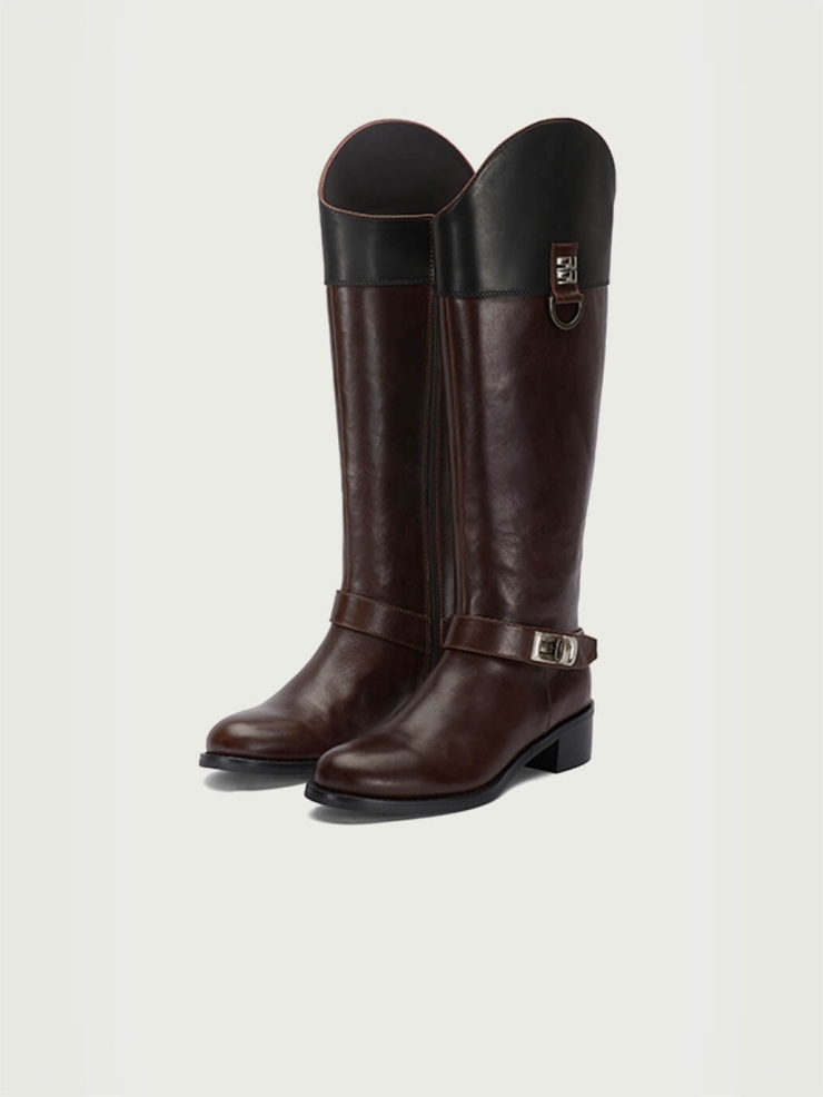 Black DreamCore Knight Two-Tone Double-Strap Classic Riding Boots