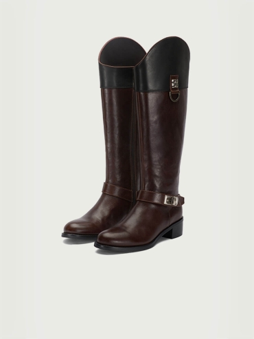 Black DreamCore Knight Two-Tone Double-Strap Classic Riding Boots